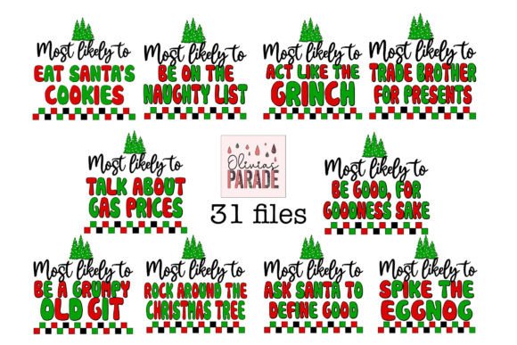 Most Likely to Christmas Png Bundle: Funny Slogans for Holiday Apparel