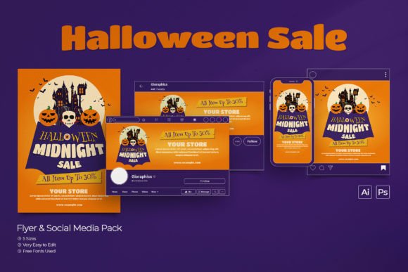 Unleash Spooky Savings: A Modern Halloween Sale Flyer Set